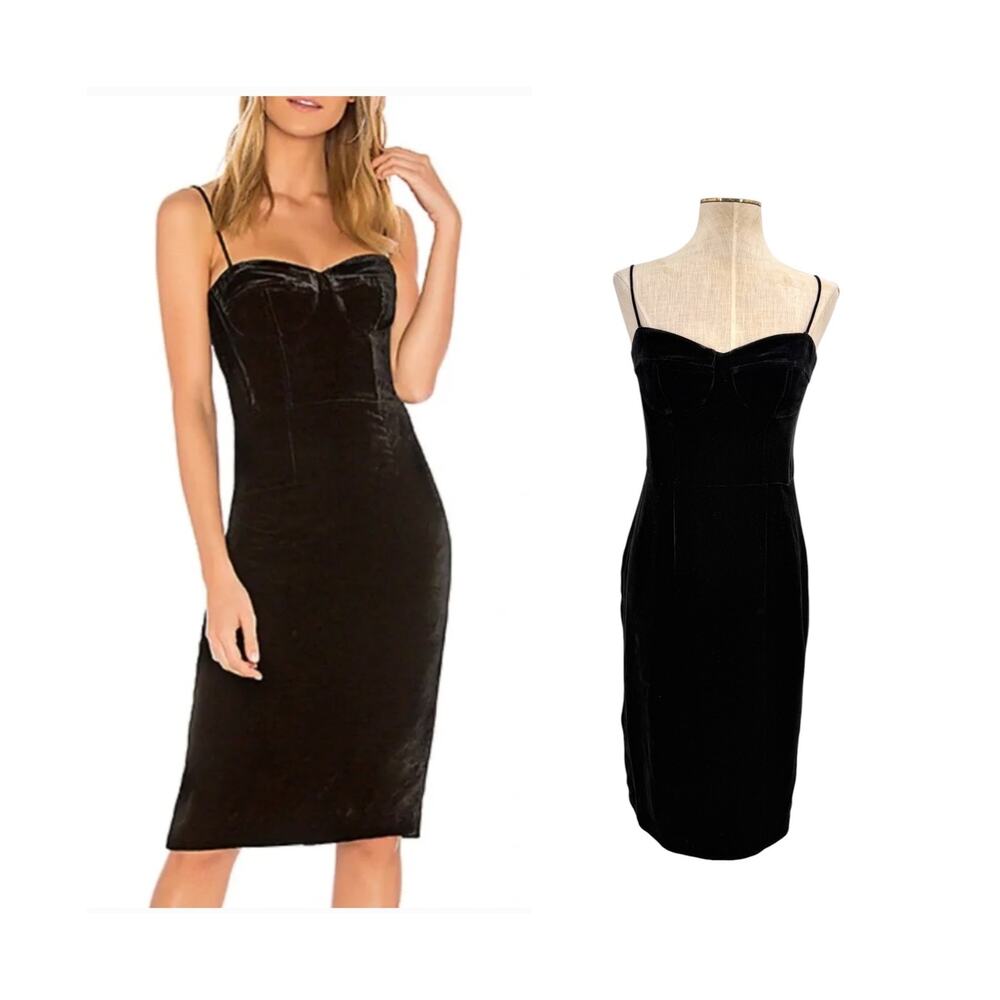 Theory Comet Luxe Velvet Corset Midi Dress Black Spaghetti Strap Size 4